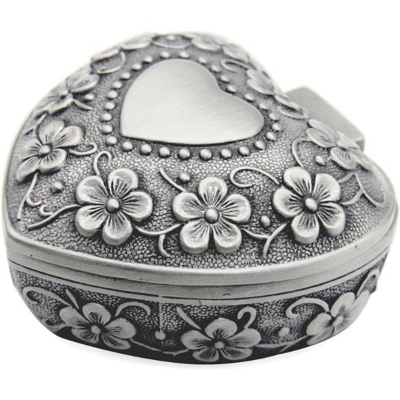 Classic Vintage Antique Heart Shape Jewelry Box Ring Small Trinket Storage - Picture 1 of 6